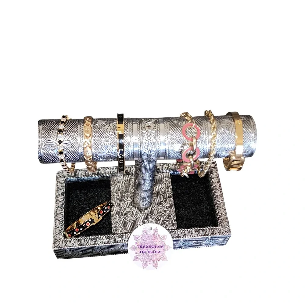 Silver Embossed Butterfly Jewelry Display Stand T-Bar Bracelet Holder Organizer